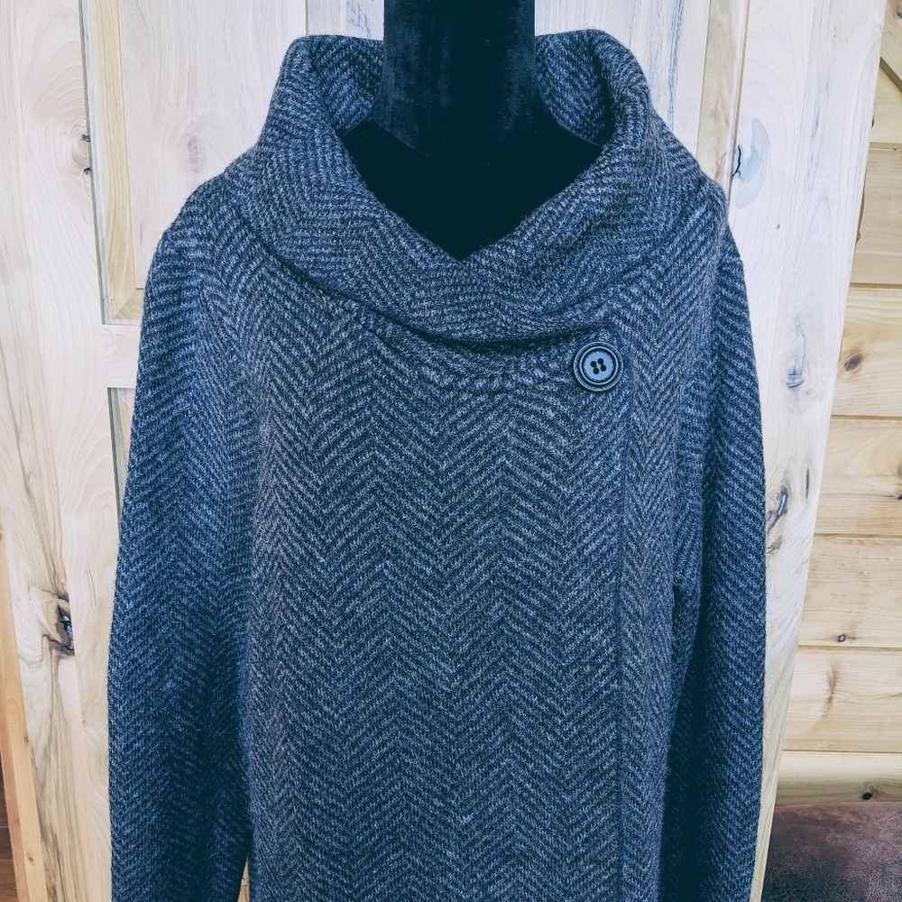 Max Studio Dark Gray Herringbone Pea Coat